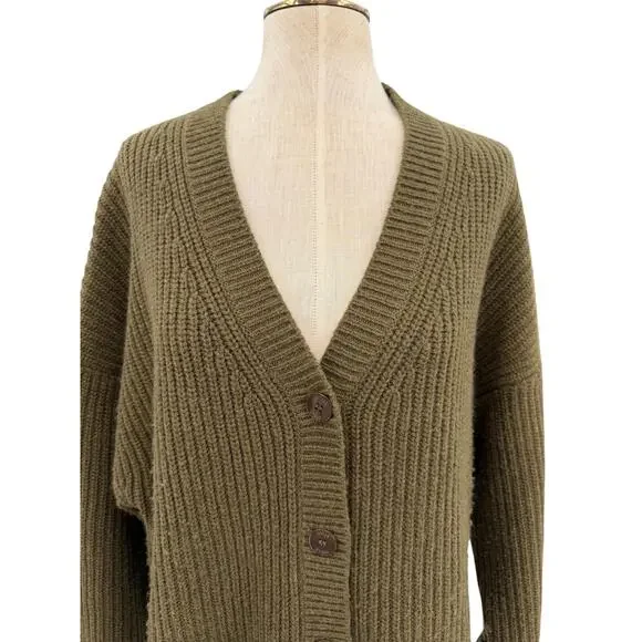 Staud Matilda Cardigan Green Wool Blend Button Front Chunky Knit Women Small - Picture 3 of 12